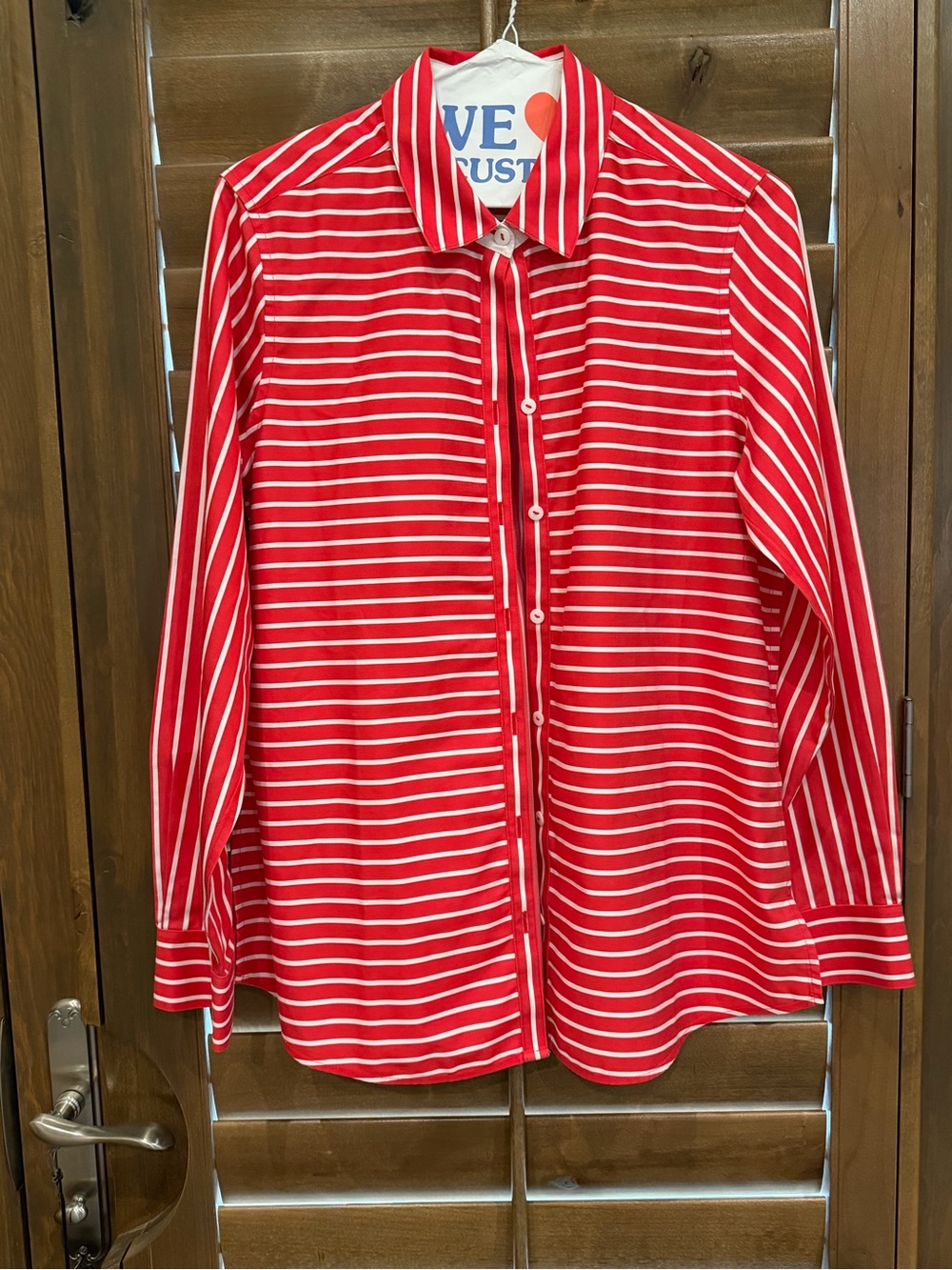 Foxcroft Red & White Striped Button-Up Shirt - EUC